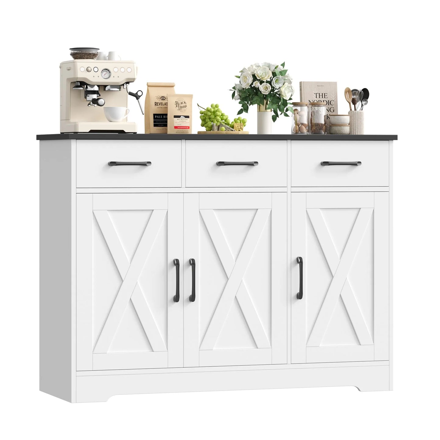 Zijbuffet – Sideboard – Dressoir – Buffetkast – Keukenbuffet – Variant Multi – Ruim Werkblad 108x38,5 cm – 3 Laden Met Metalen Ladegeleiders - QUORE