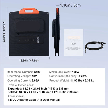 Zonnepanelen - Monokristallijne Zonnepaneel Kit - Zonne Energie - Opvouwbaar - 120W - Waterdicht en Draagbaar - voor Powerstations, Camping & Outdoor