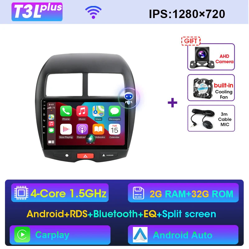 2Din Android Autoradio – Multimedia Speler – Touchscreen Radio – Navigatiesysteem – CarPlay Autoradio – Variant T3L Plus Camera – 10 Inch Scherm – Draadloze Connectiviteit