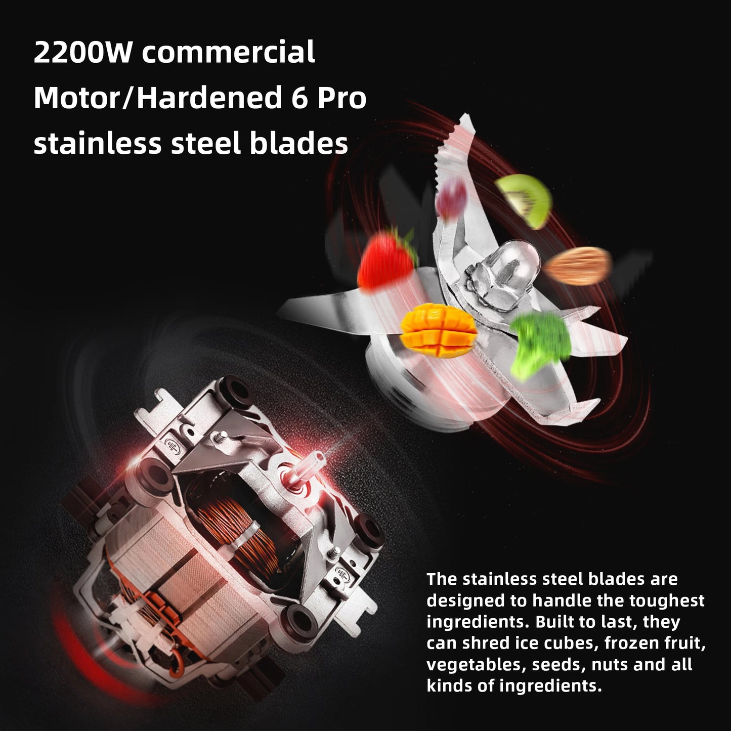 Blender – Blender Smoothie - Smoothie Maker - Blender to go - Foodprocessor - Keukenmachine - Professionele Blender met Smart Timer – 2200W – voor Smoothies, ijsblokjes, soepen & sappen - 2L BPA-vrije Kan + 600ML Droge Voedselmolen - QUORE