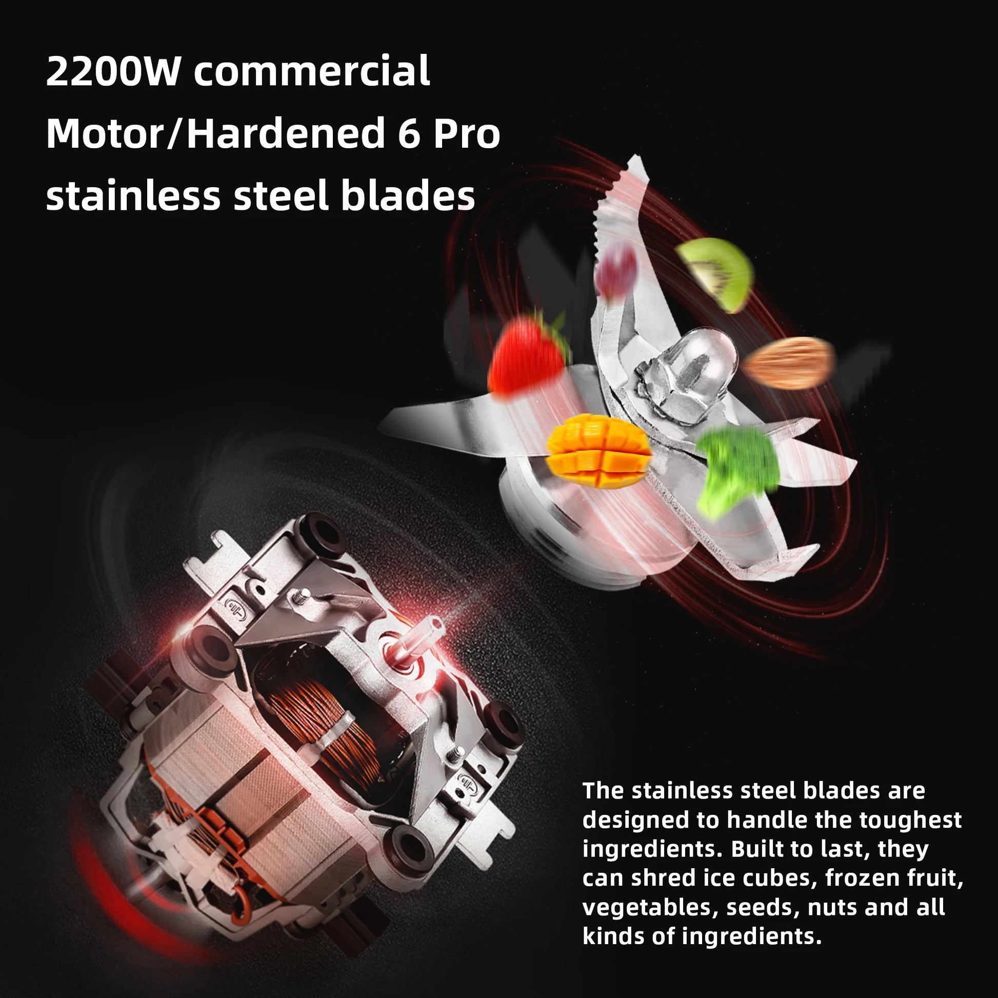 Blender – Blender Smoothie - Smoothie Maker - Blender to go - Foodprocessor - Keukenmachine - Professionele Blender met Smart Timer – 2200W – voor Smoothies, ijsblokjes, soepen & sappen - 2L BPA-vrije Kan + 600ML Droge Voedselmolen - QUORE