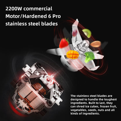 Blender – Blender Smoothie - Smoothie Maker - Blender to go - Foodprocessor - Keukenmachine - Professionele Blender met Smart Timer – 2200W – voor Smoothies, ijsblokjes, soepen & sappen - 2L BPA-vrije Kan + 600ML Droge Voedselmolen - QUORE