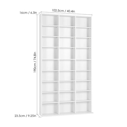 Hoge Boekenkast – Boekenkast – Cd Rek – Dvd Kast – Opbergkast – Wit Hout – 27 Verstelbare Vakken – 190 cm Hoog