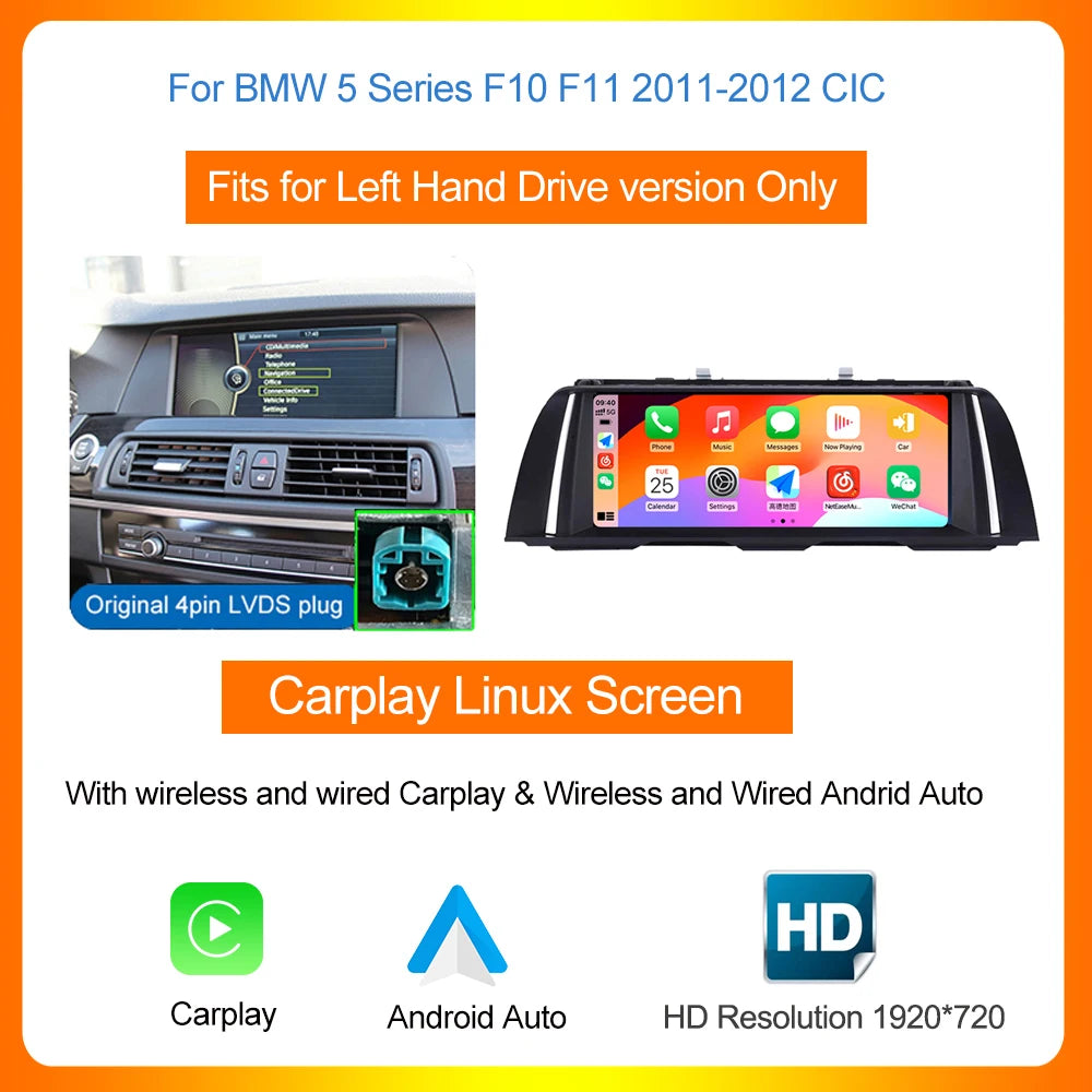 AUTOTOP 10.25" 1920*720P Linux Car Stereo for BMW 5 Series F10 F11 CIC NBT Wireless CarPlay Android Auto Bluetooth Touch Screen