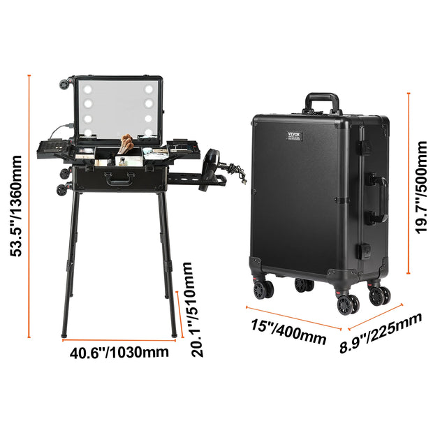 Make-up Box - Make-up Organizer - Make Up Set - Opbergdoos - Extra Groot - Make-up Cosmetica - Opbergmogelijkheid voor Make-up - met Handvat, Wielen en Steunpoten - Zwart