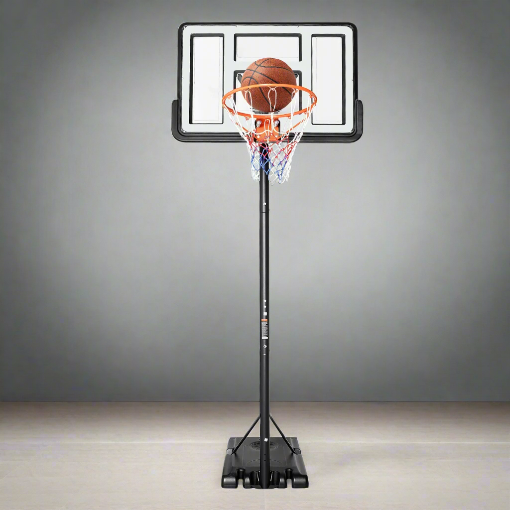 Verstelbare Basketbalpaal – Buiten Basketbalset – Basketbalring – Basketbalstandaard – Weerbestendig Materiaal – Verstelbare Hoogte – Wieltjes - 110 x 75 cm - Wit