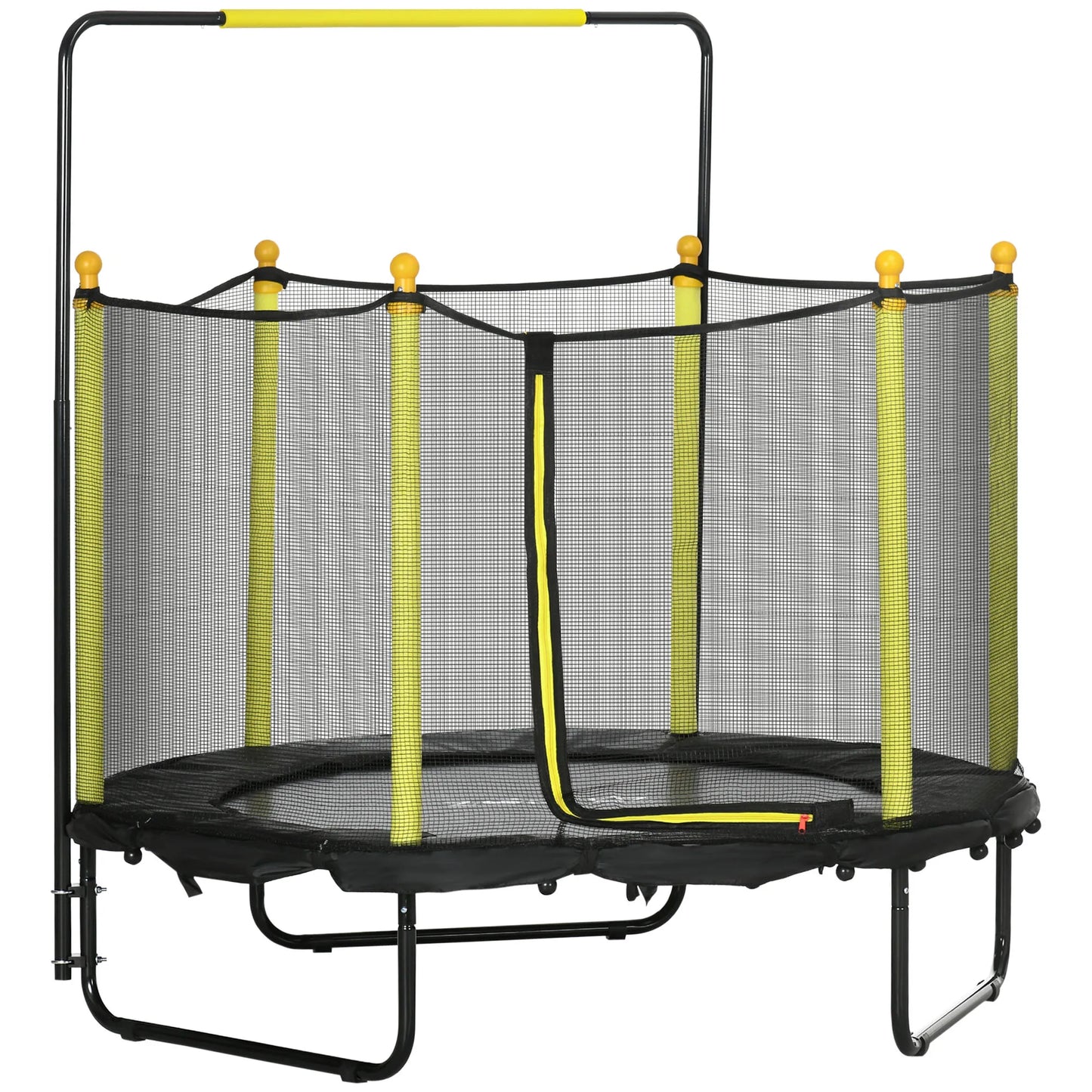 Kindertrek Trampoline Ø 140x120-140 cm met Veiligheidsnet - Schokdempers - Verstelbare Handgreep - Geschikt voor Binnen en Buiten - Zwart