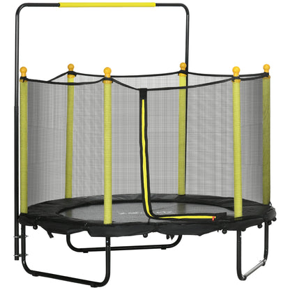 Kindertrek Trampoline Ø 140x120-140 cm met Veiligheidsnet - Schokdempers - Verstelbare Handgreep - Geschikt voor Binnen en Buiten - Zwart