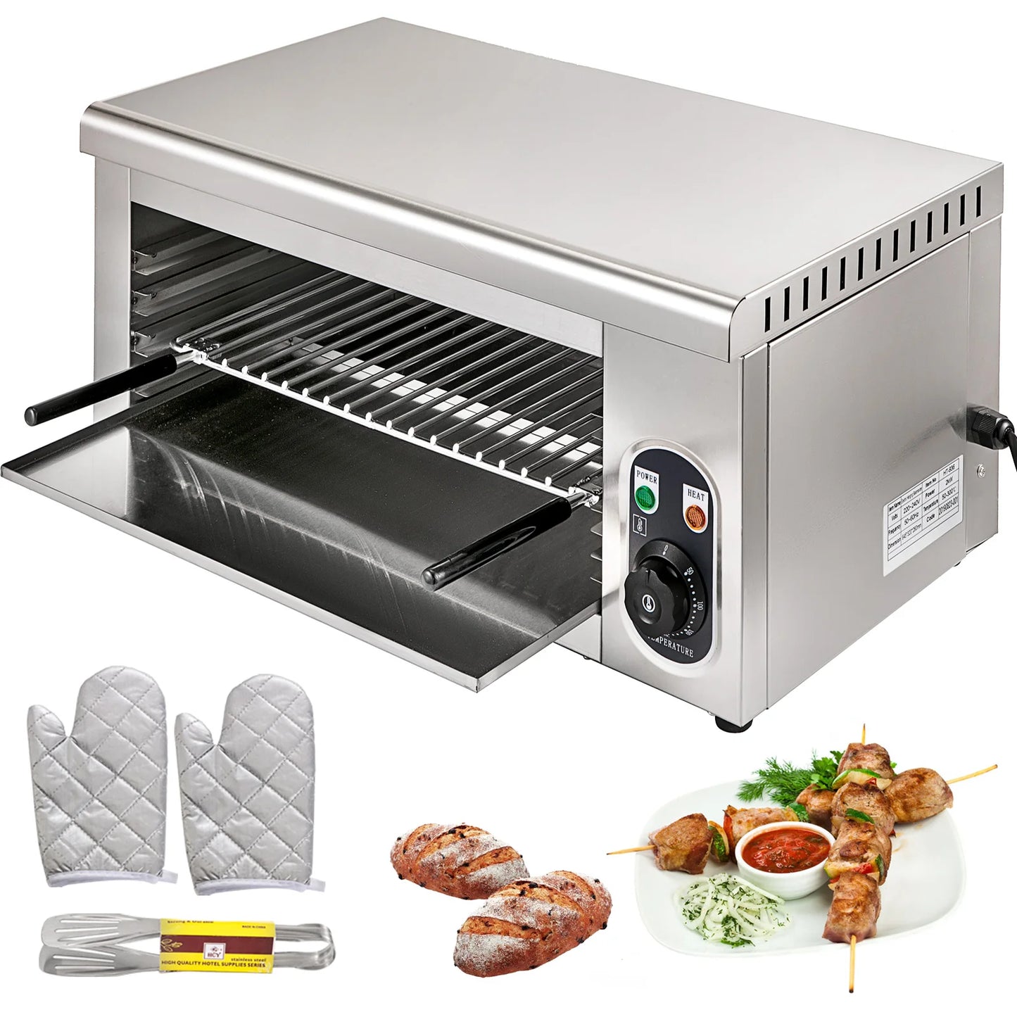 Elektrische Salamander Oven – Grill Oven – Tosti Oven – Gratineren Oven – Roestvrij Staal – Verstelbare Temperatuur – Uittrekbare Olieopvangplaat