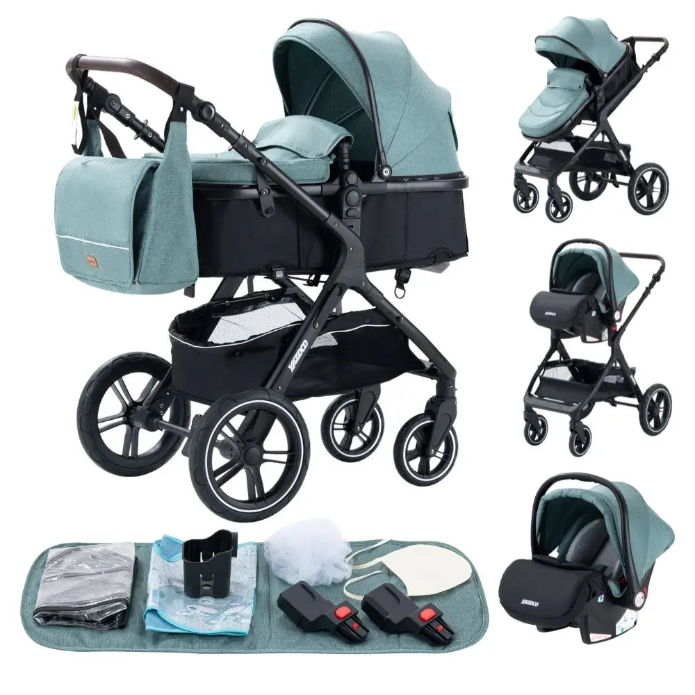 Wandelwagen - Kinderwagen 3 in 1 - Kinderwagen - Opklapbare Wandelwagen - Luxe Kinderwagen - 3-in-1 Wandelwagen voor Pasgeborenen – Reisvriendelijk, Opvouwbaar en Aluminium Frame - X1 Green