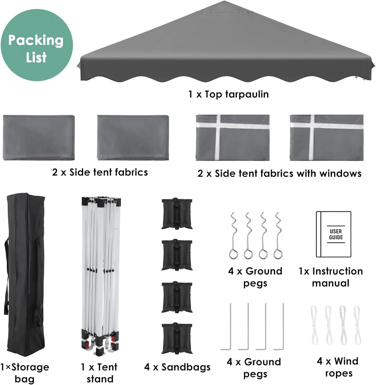 Partytent - Tent - Partytent Opvouwbaar - Pop up Tent - Pop-Up Partytent met Zijwanden - 3x3m - Verstelbare Hoogte, Ramen & Wieltas - Wit