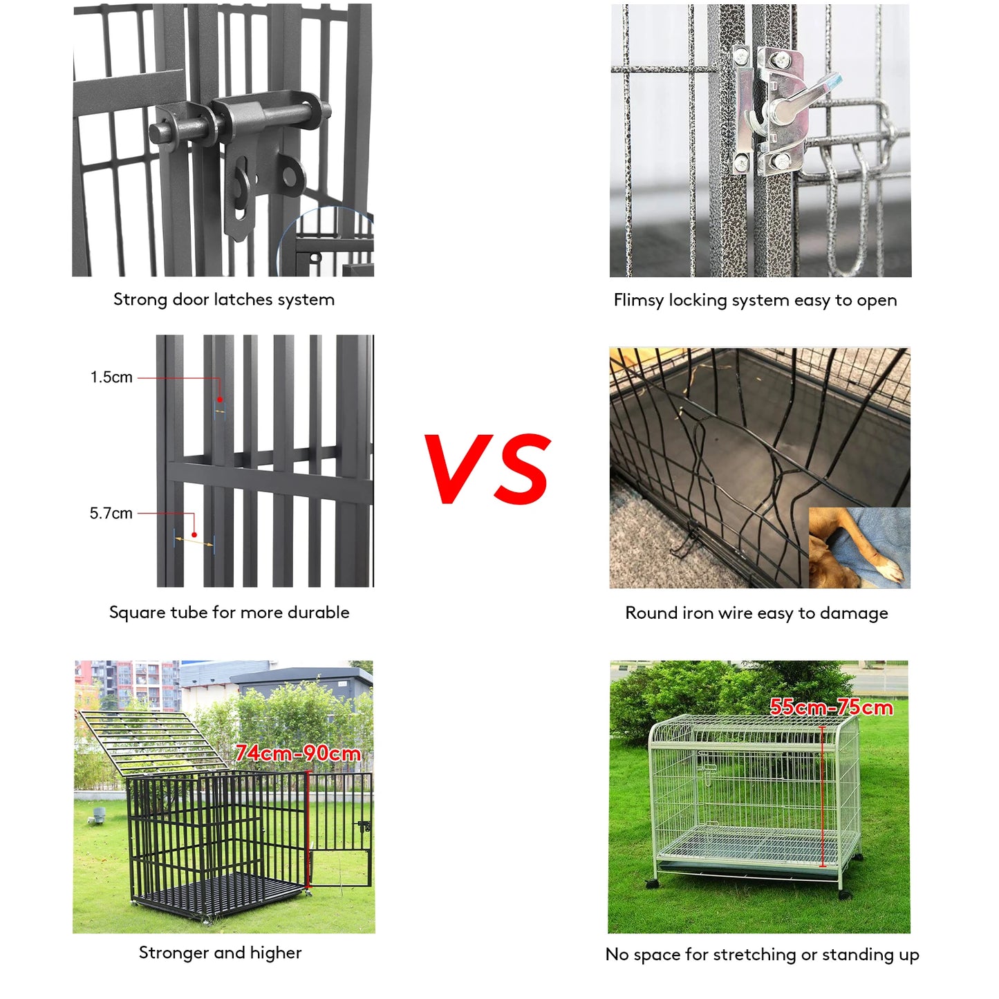Hondenbench - Hondenren - Hondenhuisje voor binnen - Hondenhok - Heavy Duty - Met 3 Deuren, 4 Vergrendelbare Wielen & Uitneembare Lade (Maat L)