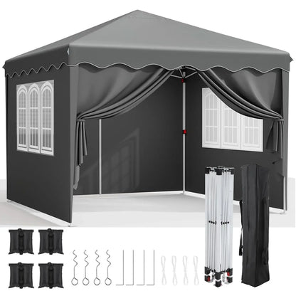 Partytent Opvouwbaar - Tuinpaviljoen - Easy Up Partytent - 3x3m - Pop Up Canopy - Zijwanden – Outdoor Winter Gazebo – Verstelbare - Hoogte Poten – Ramen - Draagtas - UV - Bescherming - Grijs - QUORE