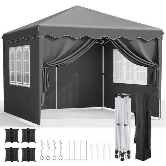 Partytent Opvouwbaar - Tuinpaviljoen - Easy Up Partytent - 3x3m - Pop Up Canopy - Zijwanden – Outdoor Winter Gazebo – Verstelbare - Hoogte Poten – Ramen - Draagtas - UV - Bescherming - Grijs - QUORE