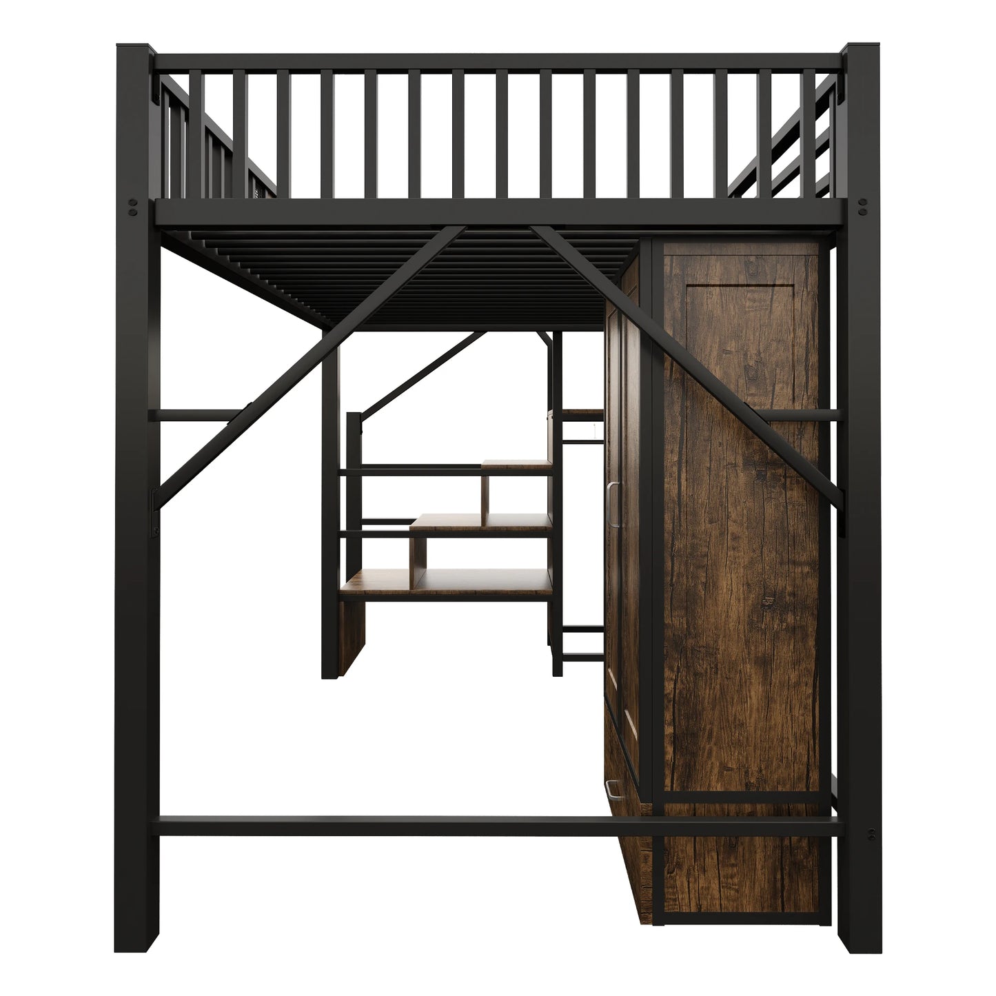 Tweepersoonsbed – Bedbank – Opbergbed – Slaapbed – Ledikant – Ruimtebesparend met Lades en Kast – 90x200 & 140x200 cm – Wit en Naturel – Inclusief Trapje en Deurframe – Zonder Matras
