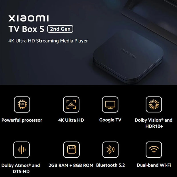Xiaomi - TV Box Android - TV Box Android 4k wifi - TV Box - Media Player 4K Ultra HD Google TV Dolby Vision HDR10+ - Mi TV Box S 2nd Gen-EU
