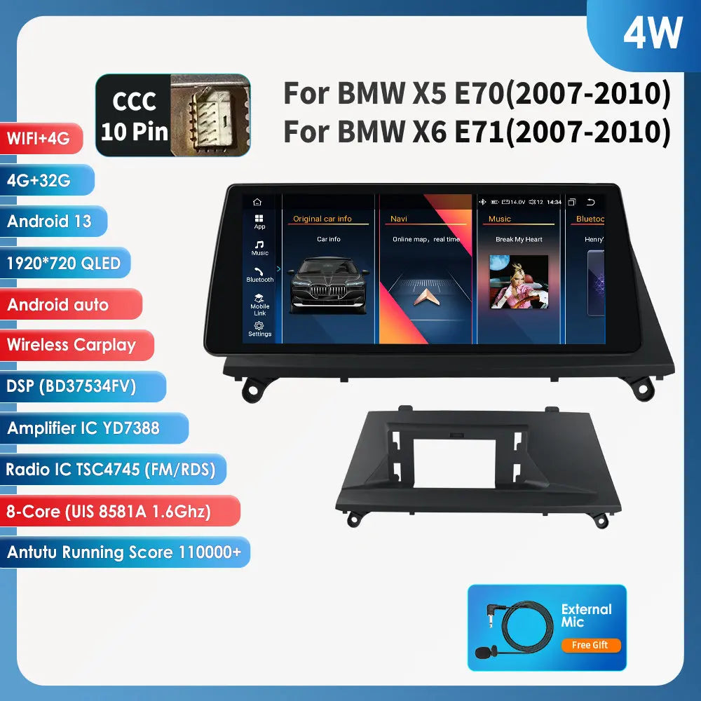 AI Intelligent Player 2 Din Android Car Radio Multimedia Video Player for BMW X5 E70 X6 E71 CCC CIC GPS Navi Carplay Auto 4G RDS - QUORE