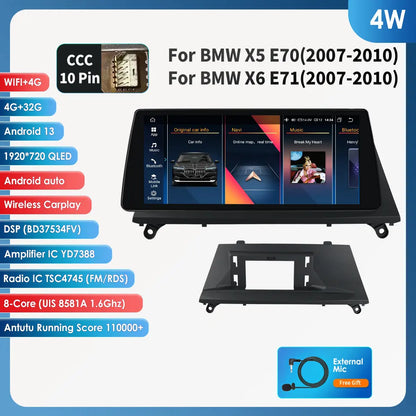 AI Intelligent Player 2 Din Android Car Radio Multimedia Video Player for BMW X5 E70 X6 E71 CCC CIC GPS Navi Carplay Auto 4G RDS - QUORE