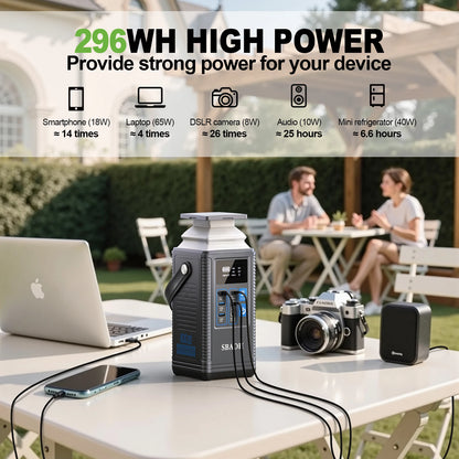 Draagbare Powerstation – Powerbank – Zonnegenerator – Mobiele Batterij – Noodstroomvoorziening – 296Wh Capaciteit – Snelladen USB-C 100W