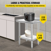 Keukeneiland - Keukenwerkbank - Keukenwerktafel - Keukentafel - Roestvrijstalen Keukenwerktafel - Horeca Werkbank - 24x24x35 inch 330LBS - met Onderblad - voor Restaurant Garage