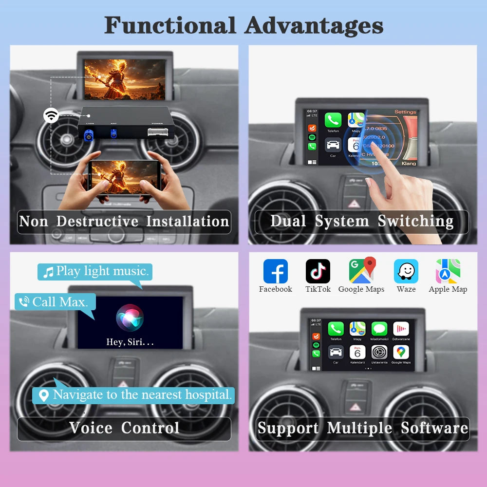Carplay Adapter – Draadloze Carplay Dongle – Android Auto Interface – Auto Multimedia Adapter – Mirror Link AirPlay Ondersteuning – Compact Ontwerp – Compatibel Met Audi A1 Q3 (2012-2018)