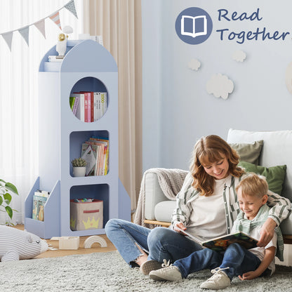 Kinderboekenkast – Raket Boekenkast – Kinderkast – Speelgoedkast – Kinderboekenplank – Lichtblauw – MDF Hoogwaardige Materialen – 120 cm Hoog