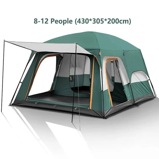 Tent – Kampeertent – Familie Tent – Groepstent – Waterdicht Polyester – Aluminium Frame – 8+ Personen - 430x305x200cm - Groen