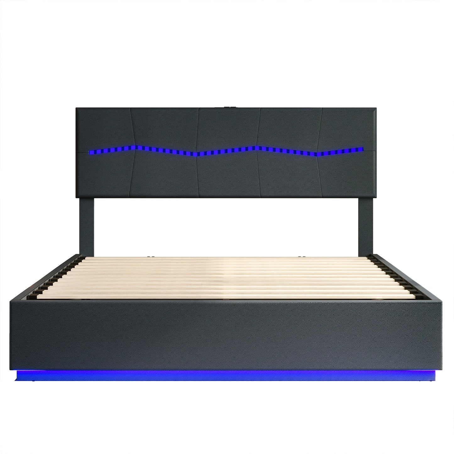 Tweepersoonsbed – Dubbel Bed – Slaapbed – Bed Met Opbergruimte – Hydraulisch Systeem – RGB-Verlichting