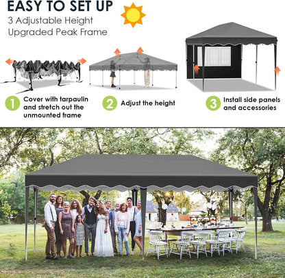 Paviljoen - Tuinpaviljoen - Partytent - Tuintent - Pop-up Kliksysteem - Stabiel - Vouwtent - Opvouwbaar - met 6 Zijpanelen - Waterdicht - Winterbestendig - 50+UV-Bescherming - voor Tuin - Buiten - Achtertuin - Oxford fabric - 3 x 6 m - Donkergrijs - QUORE