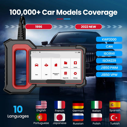 OBD2 Scanner - OBD - Diagnosecomputer - Uitleesapparatuur Auto -  Auto Accessoires - Storing Verwijderen - Auto Uitlezen - 3 Reset Services - Systeem Scanner - 7" Touchscreen - QUORE