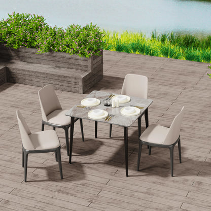Eettafel – Tafel – Dinertafel – Keukentafel – Meubels – Modern Design – Sintered Stone Blad – Stevig Zwart Metalen Onderstel – Compact 80x80 cm – Hittebestendig - QUORE
