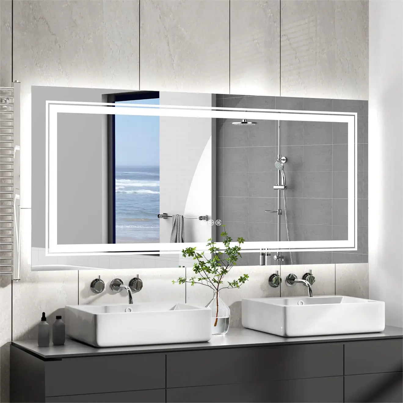 Jumbo LED Badkamerspiegel – Verlichte Spiegel – XXL Badkamerspiegel – Touch Spiegel – Anti-condens Spiegel – 1600x800 mm – Dubbelzijdige LED Verlichting – IP44 Waterdicht