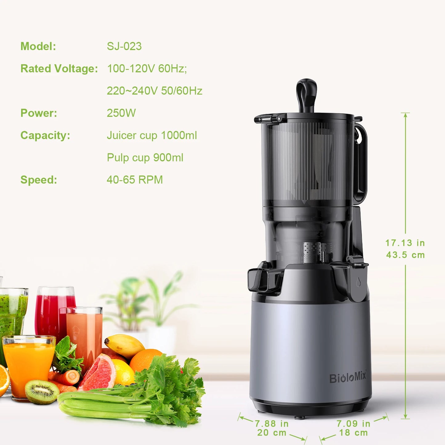 Slowjuicer - Juicer - Juice Maker - Sapcentrifuge - 130mm Brede Vulopening – Hoge Sapopbrengst – BPA-vrij – Voor Hele Vruchten en Groenten