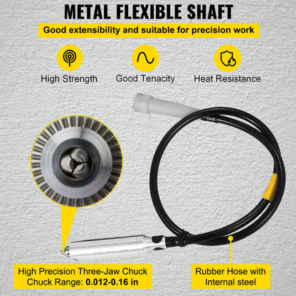 Flexible Shaft Mill - Rotary - Mini SR Flex Shaft Mill - 220V - 230W - 4mm Jaw - Foot Pedal - Jewelry Polisher - Rotary Stone Carving Tool - Gray