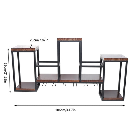 Wine Rack - Wine Bottle Rack - Wijnrek - Wijnflessenrek - Metalen Wijnfleshouder - Industrieel Wandgemonteerd Wijnrek - Luxe Opslag voor Wijnflessen & Glazen