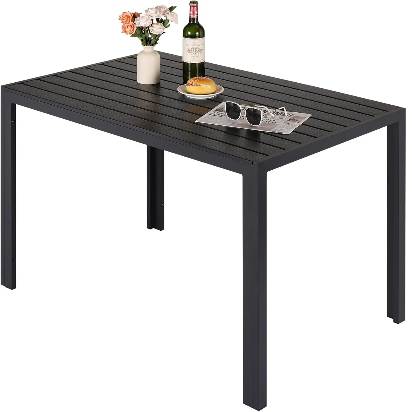 Tuintafel - Eettafel - Bistrotafel - Balkontafel - Terrastafel - met Hittebestendig - Weerbestendig - Antislip - Aluminium - Hout-kunststof - 110 x 70 x 73 cm - Bordbreedte 6,5 cm - Bruin