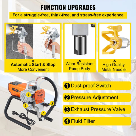 Vevor - Electric Paint Sprayer - Paint Sprayer - Adjustable Spray Pressure - Wall Paint Sprayer - 1500W - Orange 
