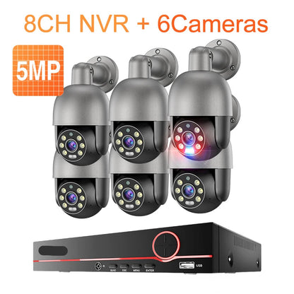 Beveiligingssysteem – CCTV Camerasysteem – Bewakingscamera Set – IP Camera Kit – POE Beveiliging – 6x 5MP PTZ Camera’s – 8-Kanaals 4K H.265 Recorder – Full Color Nachtzicht – Automatische Mensherkenning
