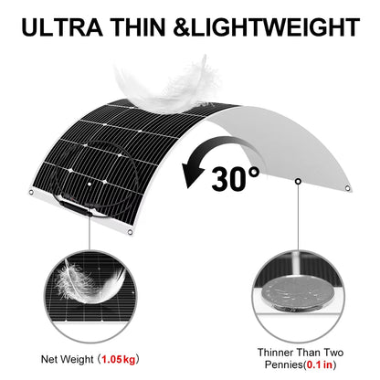 Flexibel Zonnepaneel – Semi Flexibel Paneel – Draagbaar Zonnepaneel – Lichtgewicht Solar – 100 Watt Vermogen – IP65 Waterdicht - QUORE