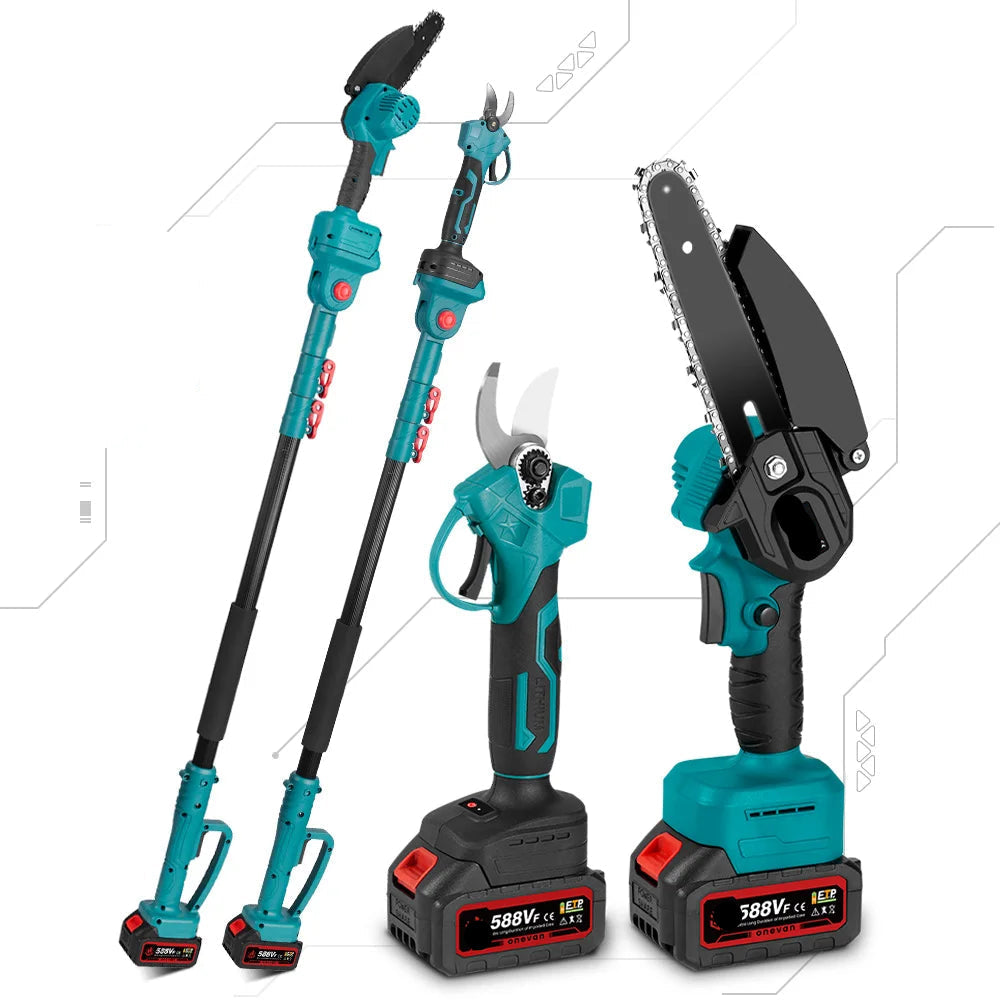 Telescopische Mini Kettingzaag - Snoeizaag - Kettingzaag - Handzaag -3-in-1 - Draadloos - 3500W - 6 Inch - 20000RPM - Draagbaar en Veilig - 2 Accu - 1 Oplader