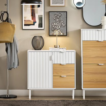 Sideboard – Dressoir – Buffetkast – Opbergkast – Schoenenkast – Wit-Naturel – MDF En Metaal – Compact Formaat 75x76x35 cm