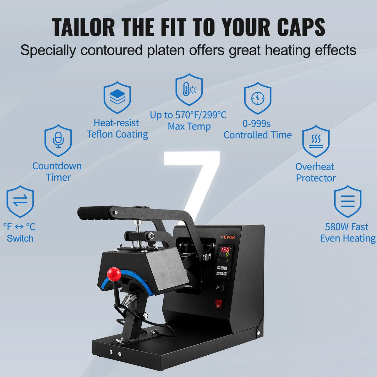 Transferpers - Heat Press Machine - Sublimatie Printer - Hoed hittepers - 4 in 1 Cap warmte persmachine - Hittepers Transferpers - QUORE