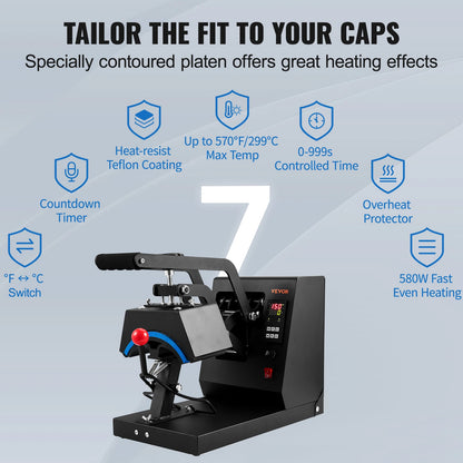 Transferpers - Heat Press Machine - Sublimatie Printer - Hoed hittepers - 4 in 1 Cap warmte persmachine - Hittepers Transferpers - QUORE