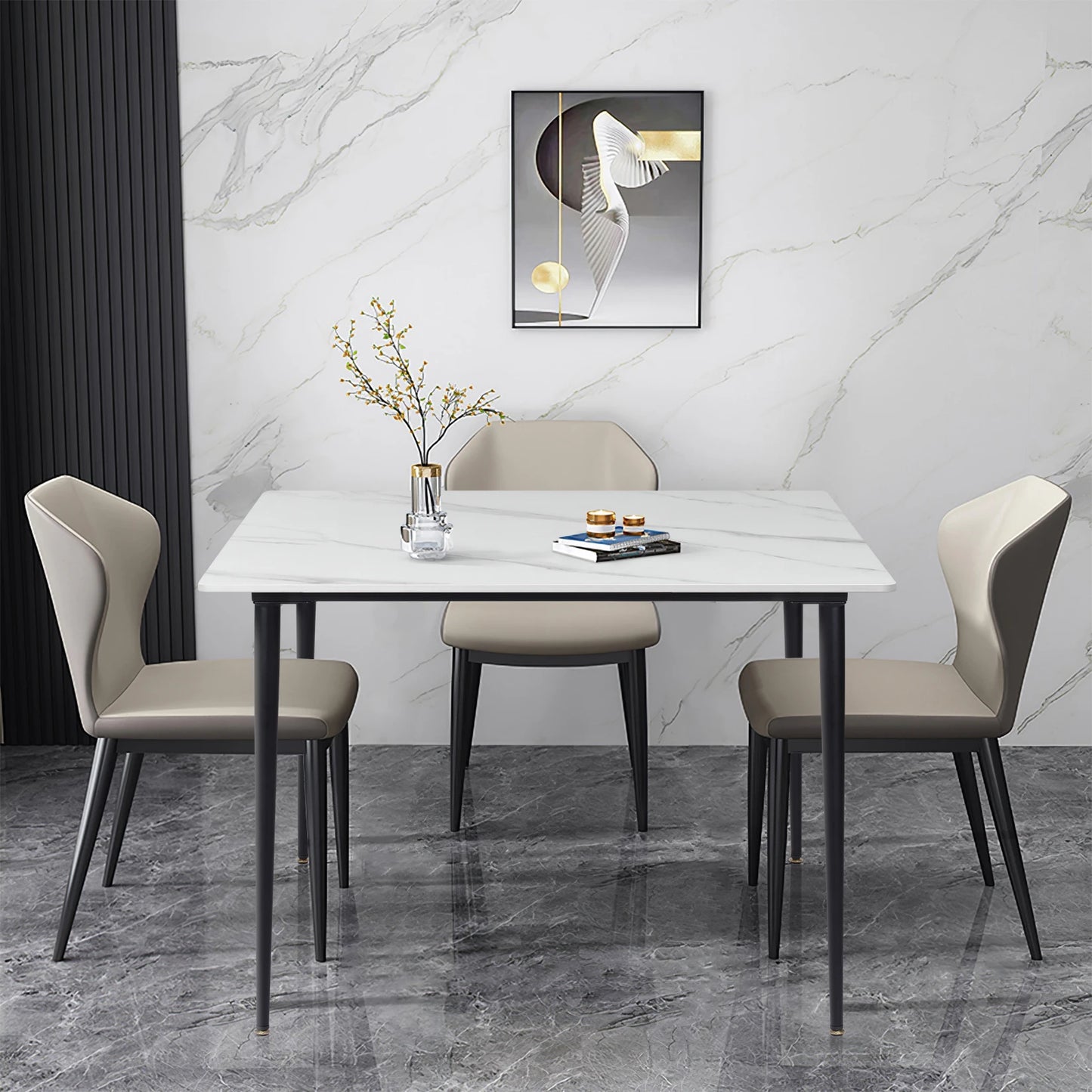 Eettafel – Tafel – Dinertafel – Keukentafel – Meubels – Modern Design – Sintered Stone Blad – Stevig Zwart Metalen Onderstel – Compact 80x80 cm – Hittebestendig - QUORE