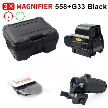 558+G33 Holographic Reflex Sight Red Dot Optic Sight with G33 3X Magnifier Combo Built-in Flip QD Mount - QUORE