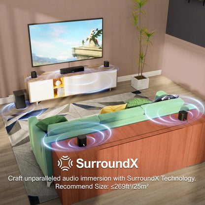 ULTIMEA 7.1CH Virtual Surround Soundbar for TV, 330W Home Theater System with Subwoofer,4 Surround Speakers,APP Control