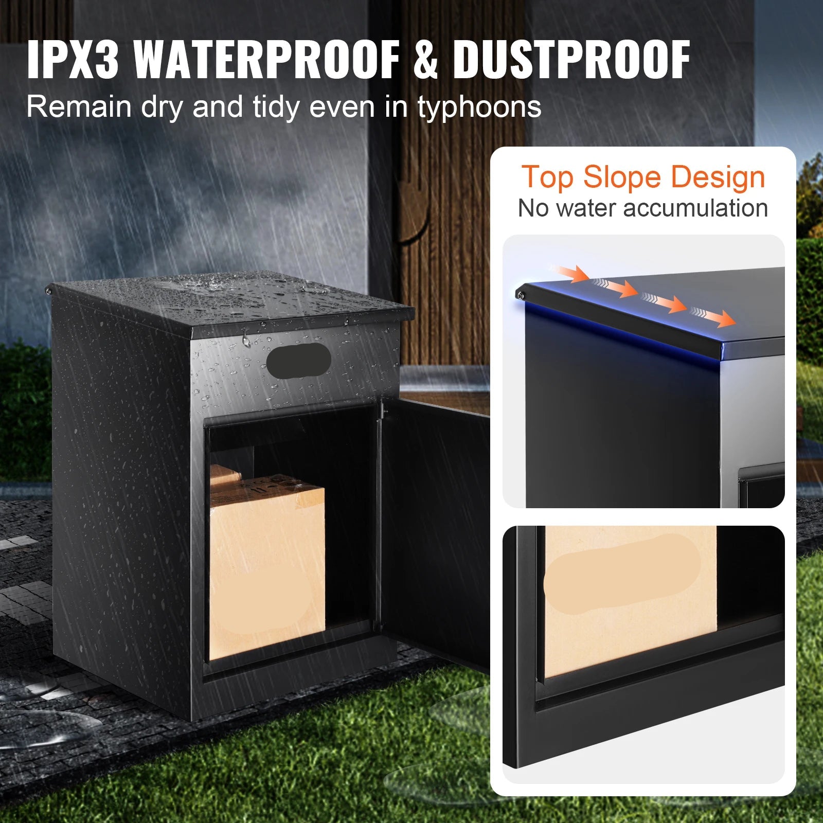 Brievenbus - Antidiefstal Brievenbussen - Wandgemonteerde - Waterdicht IPX3 - 42 Inch - Briefplaat - Grote Opslag met Slot voor Buiten - Zwart - QUORE