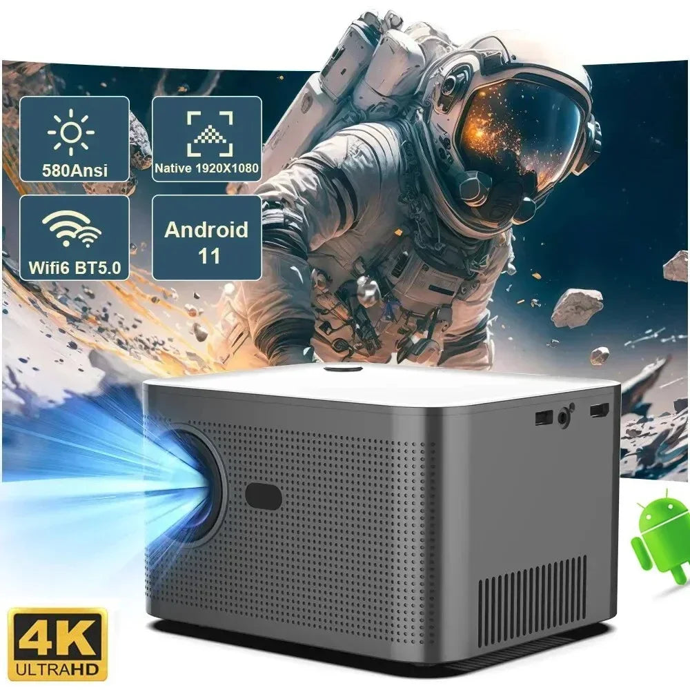 4K Android Projector – Mini Projector – Home Cinema Projector – Draagbare Beamer – Wifi Projector – Full HD 1080p Resolutie – Wifi 6 & Bluetooth 5.0 Connectivity