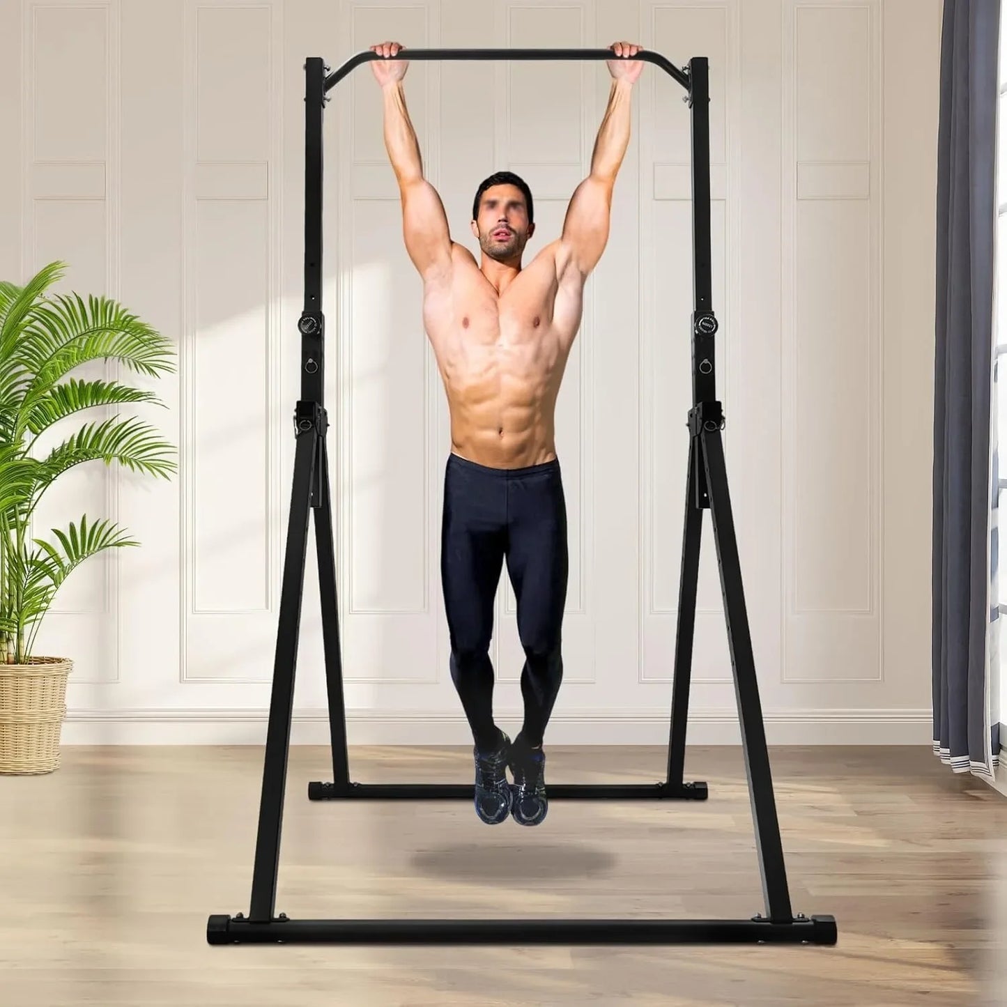 Uittrekbare Pull-Up Bar – Optrekstang – Fitness Bar – Dips Station – Workout Bar – Zwart – Verstelbare Hoogte 1,75-2,3m – Maximaal 200 kg Draagvermogen