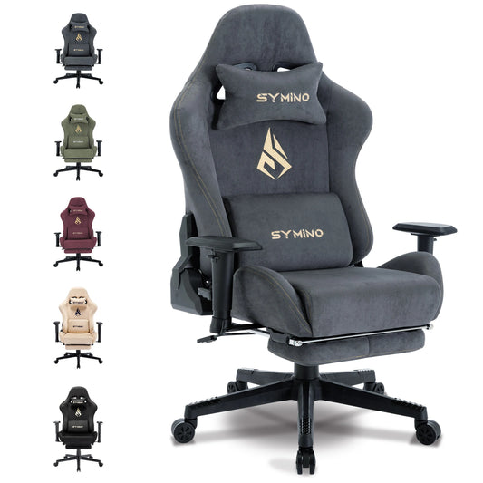 Symino Gaming Chair, Ergonomic Gamer Chair with Footrest, Breathable PC Chair with Adjustable Lumbar Cushion, Headrest Cushion - QUORE